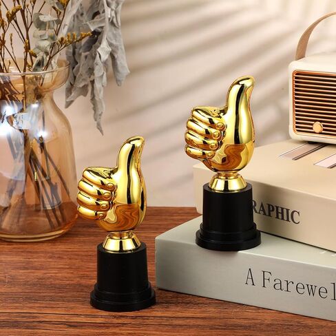 Sibba 2 PCS Golden Thumbs Up Trophy 5.12in جائزة الفائز البلاستيكية الصغيرة المضحكة للألعاب الرياضية والمسابقات الصفية والإنجازات المكتبية وجوائز كرة القدم وكرة السلة والجولف واحتفالات الحفلات in Kuwait