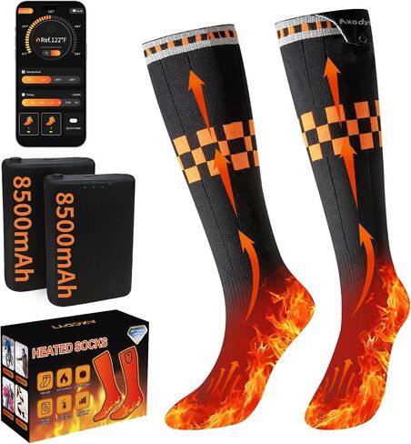 Heated Socks with App Control for Men Women, 5V 8500mAh Battery Rechargeable, Electric Heating Warm Socks Work Up to 10 Hours for Hunting, Camping, Hiking, Walking, Fishing, Cycling, Outdoor Work in Saudi Arabia