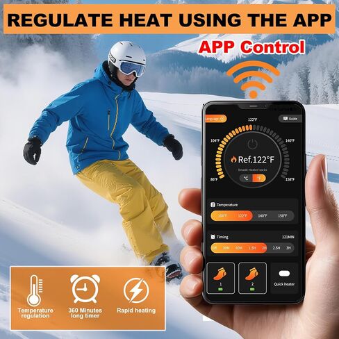 Heated Socks with App Control for Men Women, 5V 8500mAh Battery Rechargeable, Electric Heating Warm Socks Work Up to 10 Hours for Hunting, Camping, Hiking, Walking, Fishing, Cycling, Outdoor Work in Saudi Arabia
