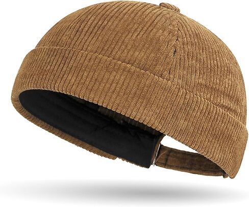 Corduroy Brimless Hat for Men Women Solid Rolled Cuff Docker Cap Harbour Beanie Hats Landlord Hat Sailor Cap K274 in Saudi Arabia
