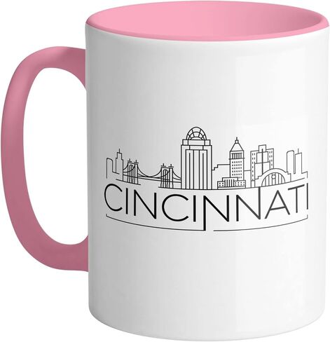 كوب قهوة TeesAndTankYou Skyline Cincinnati Ohio، أسود، 11 أونصة in Saudi Arabia
