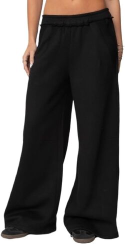 Baggy Wide Leg Sweatpants Women Raw Hem Elastic Waist Oversized Sweatpants for Women Cotton Cozy Pants with Pockets in Saudi Arabia