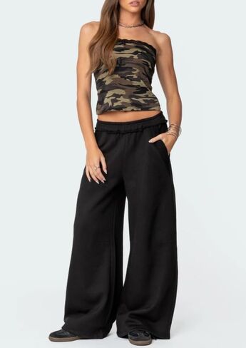 Baggy Wide Leg Sweatpants Women Raw Hem Elastic Waist Oversized Sweatpants for Women Cotton Cozy Pants with Pockets in Saudi Arabia