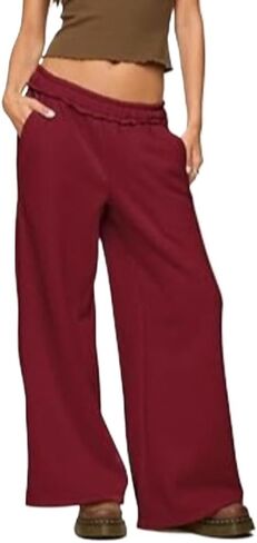 Baggy Wide Leg Sweatpants Women Raw Hem Elastic Waist Oversized Sweatpants for Women Cotton Cozy Pants with Pockets in Saudi Arabia