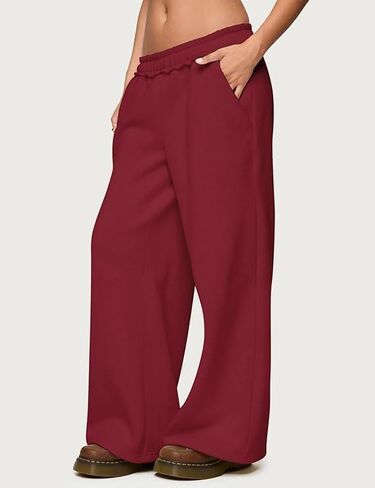 Baggy Wide Leg Sweatpants Women Raw Hem Elastic Waist Oversized Sweatpants for Women Cotton Cozy Pants with Pockets in Saudi Arabia