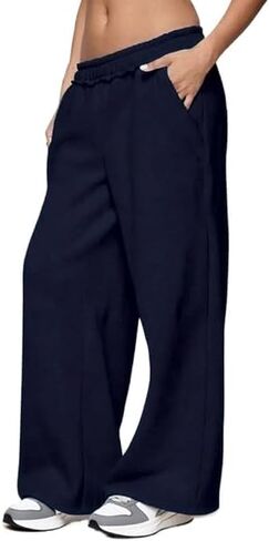Baggy Wide Leg Sweatpants Women Raw Hem Elastic Waist Oversized Sweatpants for Women Cotton Cozy Pants with Pockets in Saudi Arabia