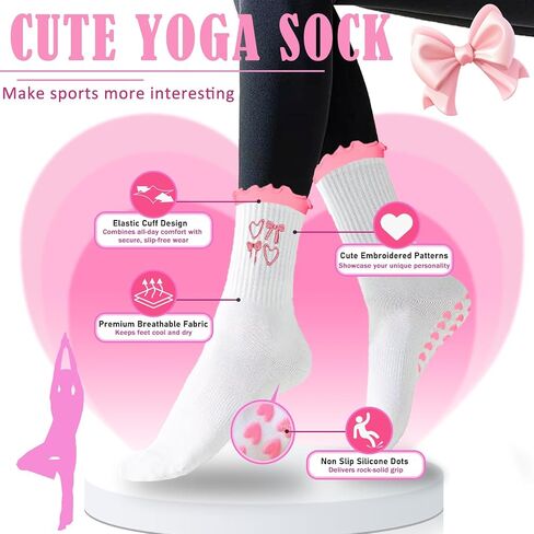 Non-Slip Yoga Socks Cute Embroidery Women's Fitness Pilates Yoga Socks in Saudi Arabia