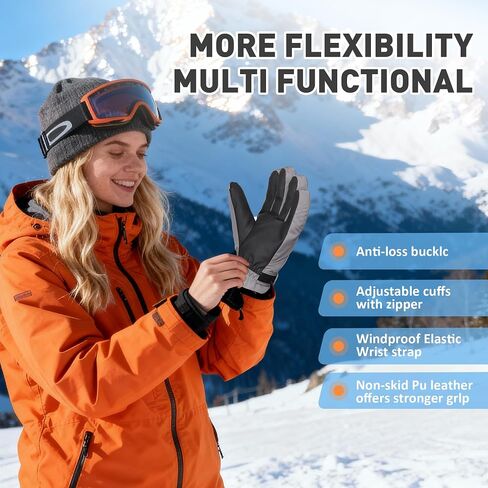 Unisex Waterproof Winter Gloves Touchscreen,Windproof Thermal Ski Gloves for Men Women, Warm for Snowboarding, Hiking, Running,Outdoor Activities in Kuwait