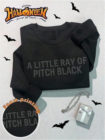 SHENHE Women's A Little Ray of Pitch Black Sweatshirt Crewneck Loose Fit Fall Sweatshirt Pullover in Saudi Arabia