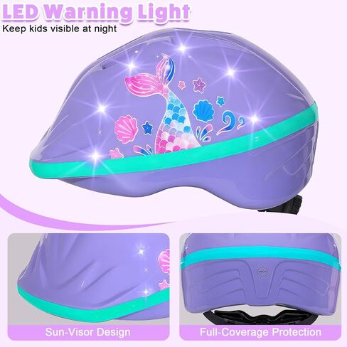 خوذة طفل صغير، خوذة أطفال مع أضواء LED، خوذات الدراجة مع منصات الركبة طفل صغير ومنصات الكوع مجموعة للأطفال 3-5-8 الفتيات دراجة سكوتر خوذات لوح التزلج in Kuwait