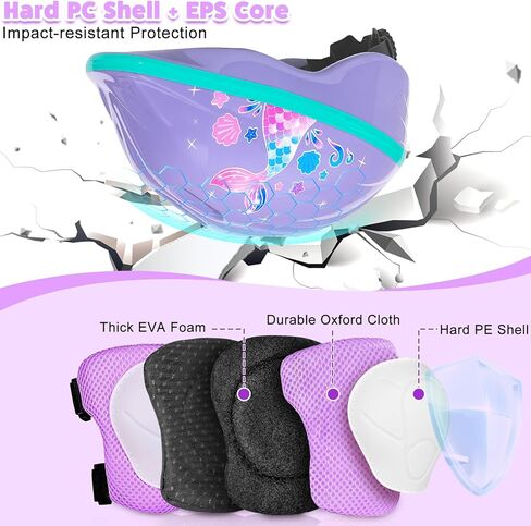 خوذة طفل صغير، خوذة أطفال مع أضواء LED، خوذات الدراجة مع منصات الركبة طفل صغير ومنصات الكوع مجموعة للأطفال 3-5-8 الفتيات دراجة سكوتر خوذات لوح التزلج in Kuwait