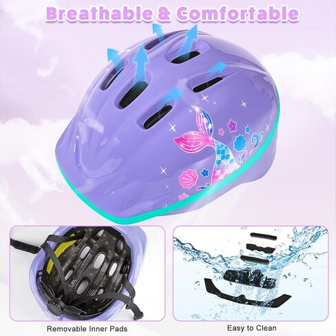 خوذة طفل صغير، خوذة أطفال مع أضواء LED، خوذات الدراجة مع منصات الركبة طفل صغير ومنصات الكوع مجموعة للأطفال 3-5-8 الفتيات دراجة سكوتر خوذات لوح التزلج in Kuwait