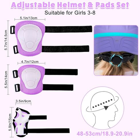 خوذة طفل صغير، خوذة أطفال مع أضواء LED، خوذات الدراجة مع منصات الركبة طفل صغير ومنصات الكوع مجموعة للأطفال 3-5-8 الفتيات دراجة سكوتر خوذات لوح التزلج in Kuwait