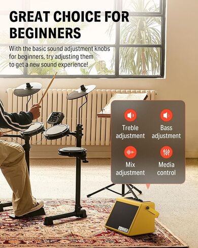 Donner Drum Amplifier 20W, Wireless Electric Drum Speaker Keyboard Amp, Mini DDA-20 Portable for Home Practice (Brown) in Saudi Arabia