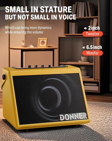 Donner Drum Amplifier 20W, Wireless Electric Drum Speaker Keyboard Amp, Mini DDA-20 Portable for Home Practice (Brown) in Saudi Arabia