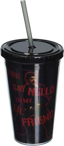 Silver Buffalo SF25087 Universal Scarface Plastic Cold Cup with Lid and Straw, 16-Ounces in Saudi Arabia