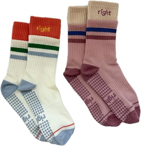 جوارب Rightlee Stay Right Grip للسيدات ذات لونين غير قابلة للانزلاق جوارب بيلاتيس مع مقابض - تناسب المقاس الأمريكي 6-10 in Kuwait
