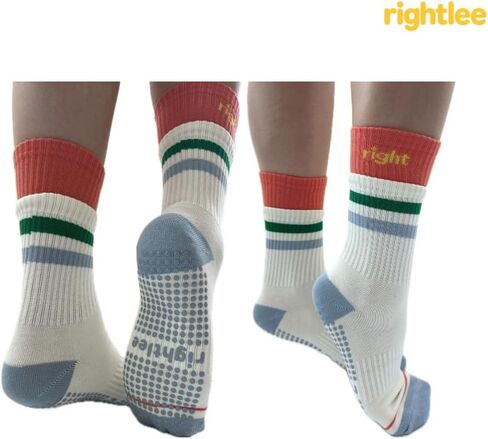 جوارب Rightlee Stay Right Grip للسيدات ذات لونين غير قابلة للانزلاق جوارب بيلاتيس مع مقابض - تناسب المقاس الأمريكي 6-10 in Kuwait