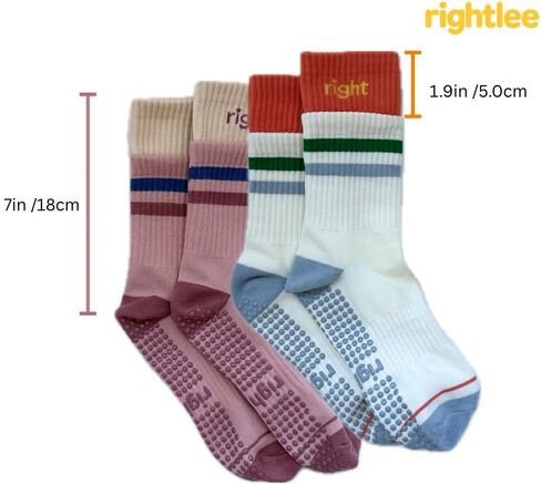 جوارب Rightlee Stay Right Grip للسيدات ذات لونين غير قابلة للانزلاق جوارب بيلاتيس مع مقابض - تناسب المقاس الأمريكي 6-10 in Kuwait