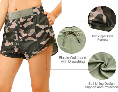Women's Running Shorts with Liner Elastic Waist with Zipper Pockets Drawstring Athletic Biker Shorts in Saudi Arabia