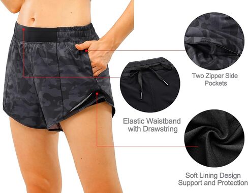 Women's Running Shorts with Liner Elastic Waist with Zipper Pockets Drawstring Athletic Biker Shorts in Saudi Arabia