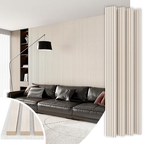 4 Panel Wood Slat Acoustic Panel 94" x8" for Sound Absorbing, Soundproof Wood Slat Panel Cover 21 Sq.Ft, 3D Fluted Sound Absorbing Paneling for Wall Decor, Living Room, Bedroom, White Oak in Saudi Arabia