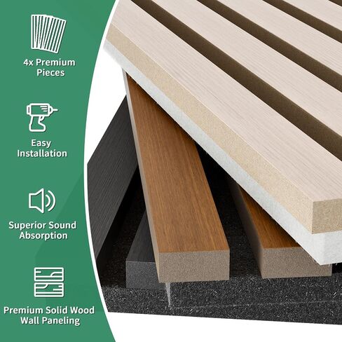 4 Panel Wood Slat Acoustic Panel 94" x8" for Sound Absorbing, Soundproof Wood Slat Panel Cover 21 Sq.Ft, 3D Fluted Sound Absorbing Paneling for Wall Decor, Living Room, Bedroom, White Oak in Saudi Arabia