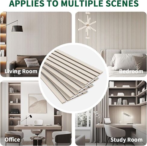 4 Panel Wood Slat Acoustic Panel 94" x8" for Sound Absorbing, Soundproof Wood Slat Panel Cover 21 Sq.Ft, 3D Fluted Sound Absorbing Paneling for Wall Decor, Living Room, Bedroom, White Oak in Saudi Arabia