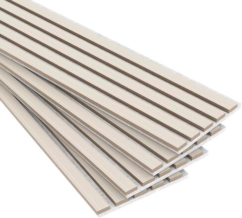 4 Panel Wood Slat Acoustic Panel 94" x8" for Sound Absorbing, Soundproof Wood Slat Panel Cover 21 Sq.Ft, 3D Fluted Sound Absorbing Paneling for Wall Decor, Living Room, Bedroom, White Oak in Saudi Arabia