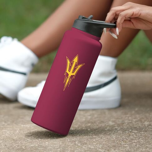 Logo Brands NCAA AZ State Sun Devils 34oz Logo Quencher Bottle - Double-Wall Insulated, Stainless Steel, No-Spill Lid, Easy Carry Handle in Saudi Arabia