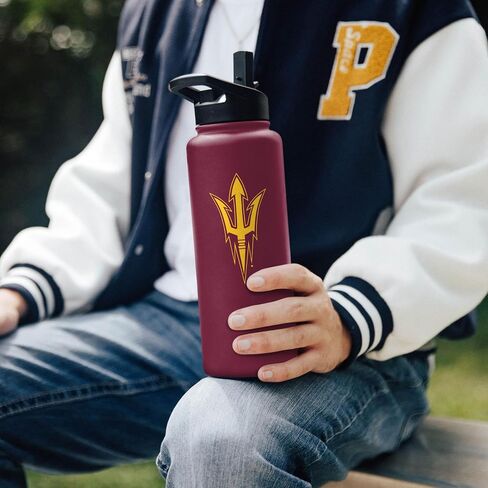 Logo Brands NCAA AZ State Sun Devils 34oz Logo Quencher Bottle - Double-Wall Insulated, Stainless Steel, No-Spill Lid, Easy Carry Handle in Saudi Arabia