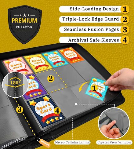 12 Pocket Card Binder, 864 Pockets Side Loading Trading Card Collection Binder, Zipper Ringless Card Holder Album for TCG, Sports, Game Business Cards, Black in Saudi Arabia
