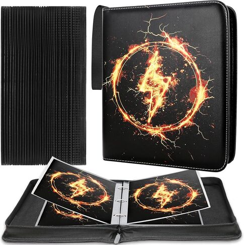 غلاف بطاقات جامبو متوافق مع بطاقات بوكيمون XL الكبيرة، مجلد بطاقات تداول بسحاب 100 جيب، تخزين حامل بطاقات كبير الحجم QUBAMG مقاس 5.7 بوصة × 7.9 بوصة، مجلد بطاقات ألبوم جامعي من البولي يوريثان ثلاثي الحلقات، أسود فاتح in Kuwait