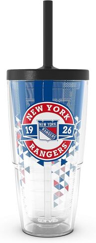 Tervis NHL New York Rangers - كوب سفر معزول بجدار مزدوج مصنوع في الولايات المتحدة الأمريكية، يحافظ على المشروبات باردة وساخنة، 24oz مع غطاء من القش، كلاسيكي in Kuwait