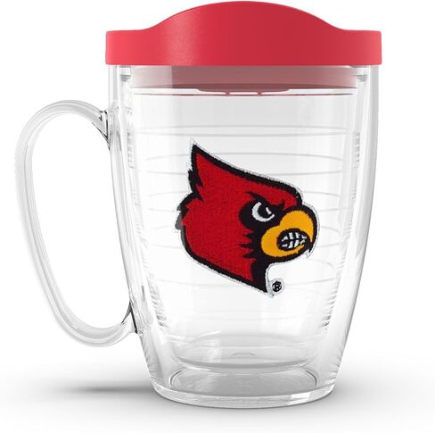 كوب سفر Tervis Louisville Cardinals - الشعار الأساسي مصنوع في الولايات المتحدة الأمريكية بجدار مزدوج معزول يحافظ على المشروبات باردة وساخنة، كوب سعة 16oz بمقبض، كلاسيكي in Kuwait