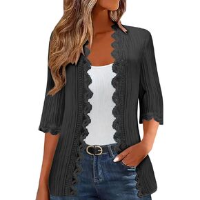 Womens Cardigan 3/4 Sleeve Lightweight Cardigans Lace Trim Knit Shrugs Open Front Cardigans Sweaters for Summer Beach in Kuwait
