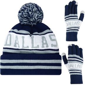 Classic Skull Cap Beanie Hat with Faux Fur Pom Cuffed Winter Hat Knit Comes with Warm Touch Screen Gloves in Saudi Arabia