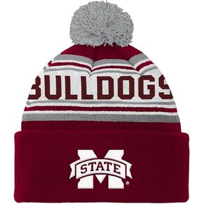 Outerstuff NCAA Boys Youth (8-20) Mississippi State Bulldogs Jacquard Cuffed Knit Beanie Hat w/Pom, One Size in Saudi Arabia