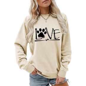 Dog Mom Sweatshirt Women, Love Paw Print Graphic Casual Pullover Long Sleeve Shirt Dog Graphic Sweatshirts for Women in Saudi Arabia