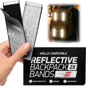 عصابات الظهر العاكسة | عاكسات Orafol عالية الوضوح | إغلاق بخطاف وحلقة | متوافق مع MOLLE القياسي | 1.5 × 5 بوصة | (عبوة من قطعتين) in Kuwait