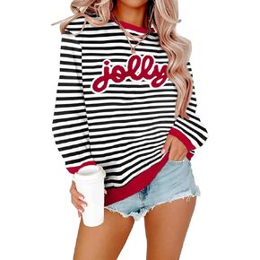 Arssm Women Christmas Sweatshirts Jolly and Merry Patch Crewneck Xmas Long Sleeve Pullover Top in Kuwait