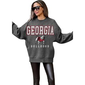 Georgia Bulldogs Game Day Easy Street Premium Fleece Drop Shoulder Long Sleeve Crewneck Graphic Pullover in Saudi Arabia