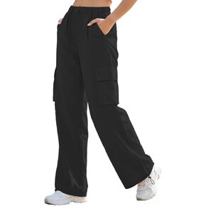 SANGTREE Girls & Women's Parachute Cargo Pants Y2K Waterproof Pants with Elastic Waist, Quick-Dry Outdoor Pants, 6 Years-2XL in Kuwait