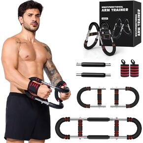 Chest Workout Equipment for Men & Women, 40-150lbs Adjustable Twister Arm Trainer, Chest Shoulder Power Twister Bar, Portable Spring Resistance Home Forearm Strengthener with 2 Pack Wrist Brace (red) in Saudi Arabia