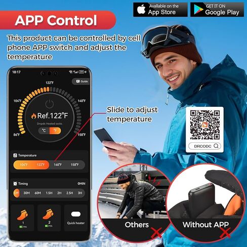 جوارب ساخنة مع التحكم في التطبيق 5000 مللي أمبير * 2 جوارب تسخين كهربائية قابلة لإعادة الشحن للرجال والنساء حتى 9 ساعات جوارب دافئة قابلة للغسل للعمل في الهواء الطلق والتزلج والصيد وركوب الدراجات والمشي لمسافات طويلة وهدايا التخييم in Kuwait