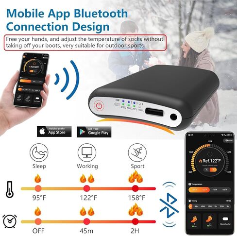 جوارب ساخنة مع التحكم في التطبيق 5000 مللي أمبير * 2 جوارب تسخين كهربائية قابلة لإعادة الشحن للرجال والنساء حتى 9 ساعات جوارب دافئة قابلة للغسل للعمل في الهواء الطلق والتزلج والصيد وركوب الدراجات والمشي لمسافات طويلة وهدايا التخييم in Kuwait