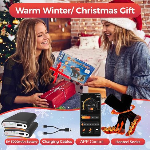 جوارب ساخنة مع التحكم في التطبيق 5000 مللي أمبير * 2 جوارب تسخين كهربائية قابلة لإعادة الشحن للرجال والنساء حتى 9 ساعات جوارب دافئة قابلة للغسل للعمل في الهواء الطلق والتزلج والصيد وركوب الدراجات والمشي لمسافات طويلة وهدايا التخييم in Kuwait