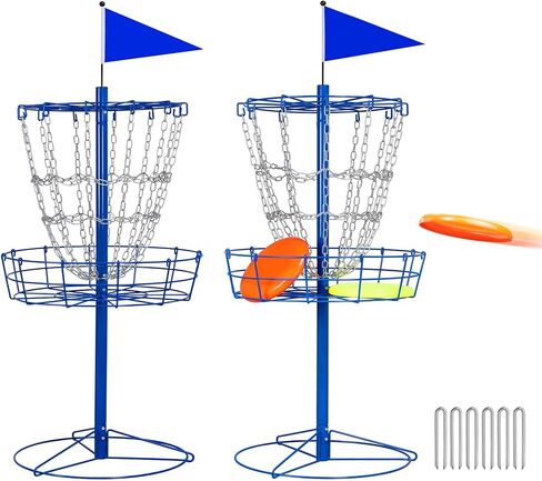 Yaheetech Portable Disc Golf Target Set of 2 for Indoor & Outdoor, Metal Frisbee Golf Basket 12-Chain Flying Disc Golf Target, Sturdy and Robust, Blue in Saudi Arabia