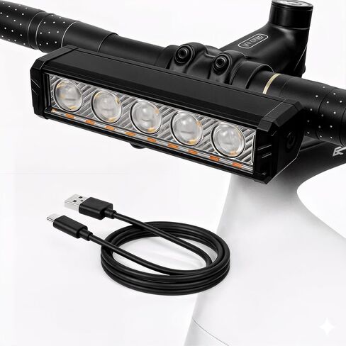 Energlow 2500 Lumens Bike Light | USB-C Rechargeable 5-LED Bicycle Headlight | IPX4 Waterproof, 5 Modes with White & Yellow Dual Beam | Long Runtime Front Cycling Light for Road, MTB, Commuter Safety in Saudi Arabia