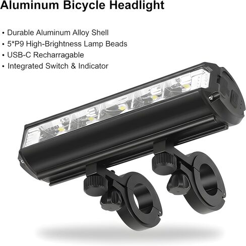 Energlow 2500 Lumens Bike Light | USB-C Rechargeable 5-LED Bicycle Headlight | IPX4 Waterproof, 5 Modes with White & Yellow Dual Beam | Long Runtime Front Cycling Light for Road, MTB, Commuter Safety in Saudi Arabia